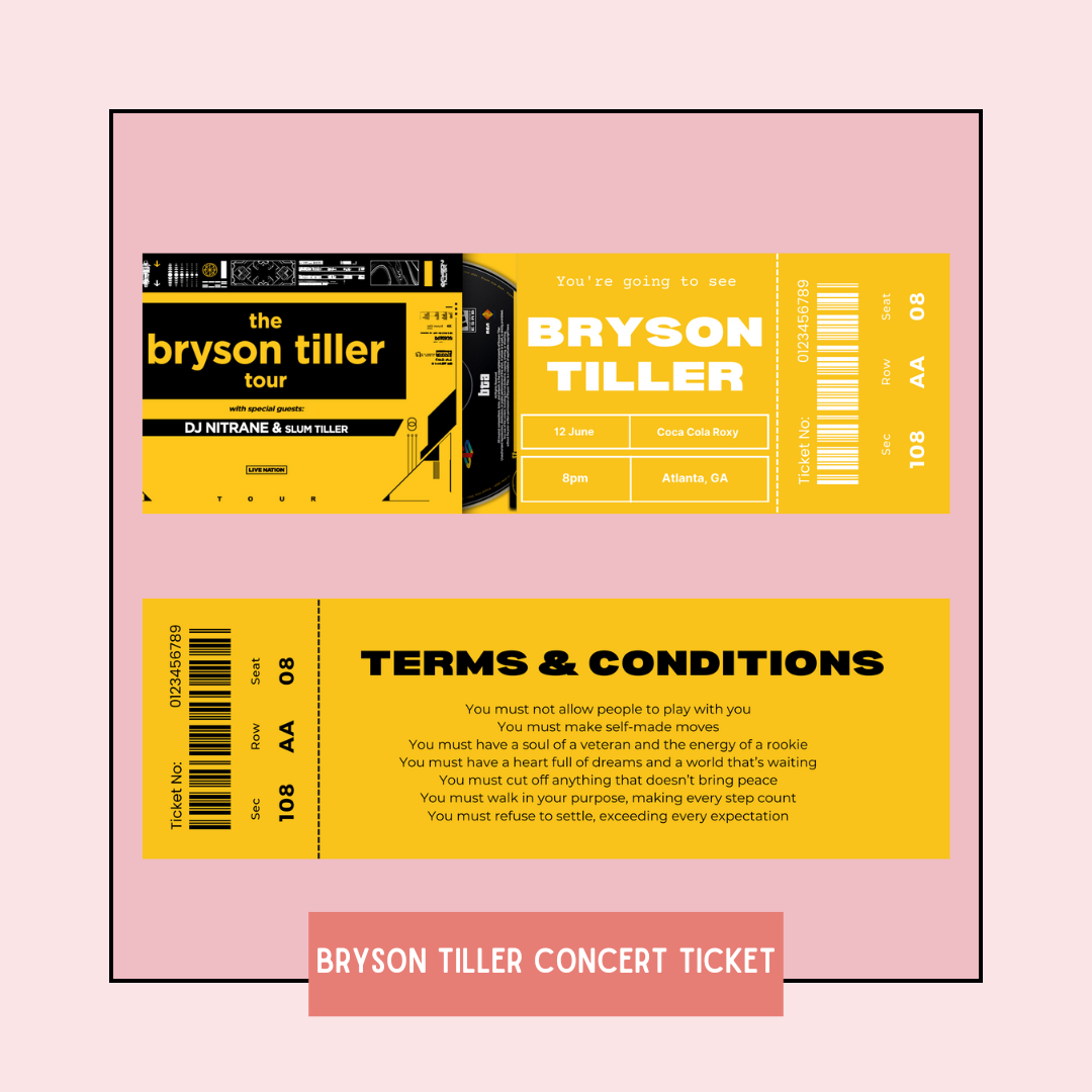 Custom Bryson Tiller Concert Ticket Peach Twists